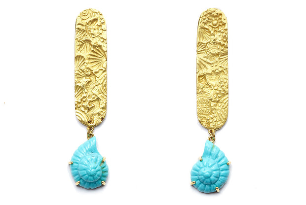 Earrings in 18kt Gold with Turquoise Nautilus Drops