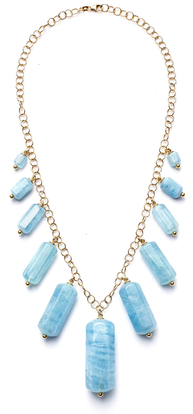 Aquamarine Tube and 18kt Gold Chain Necklace