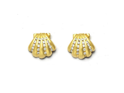 Diamond Scallop Shell Earrings in 18kt Gold