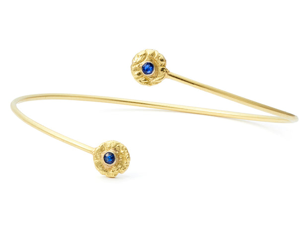 ”Seaquin” Bypass Bangle Bracelet with Blue Sapphires in 14kt Gold