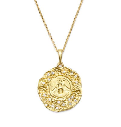 The Busy Bee Pendant in 18kt Yellow Gold with Diamond Brilliants
