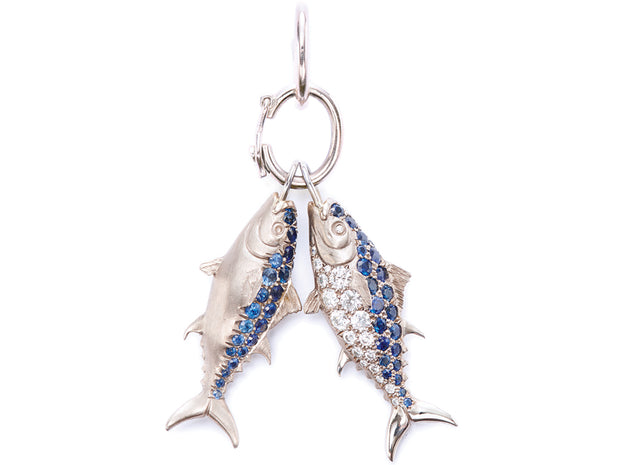 Nantucket Tuna Fish 18kt White Gold Pendant with Sapphires