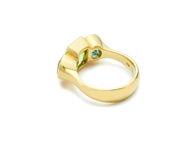 Fine Blue Zircon with Peridot Ring set in 18kt Gold