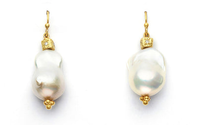 South Sea Baroque Pearls and 18kt Gold Beads set with Diamonds
