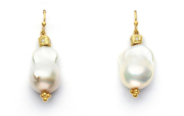 South Sea Baroque Pearls and 18kt Gold Beads set with Diamonds