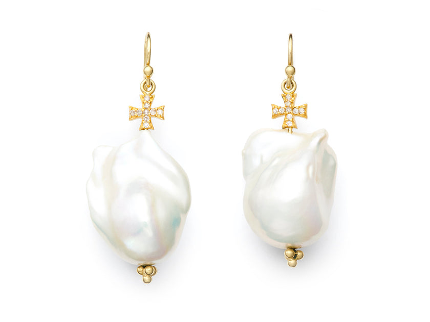 Sランク　oyster baroque pearlearrings④ Baroque Pearl and Diamond Cross Drop Earrings | Susan Lister