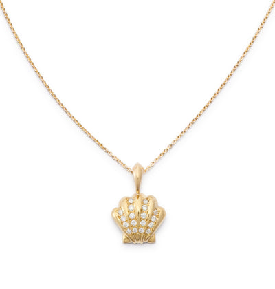 Diamond Scallop Shell Pendant in 18kt Gold: Large