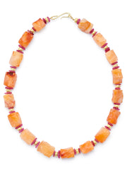 Orange Carnelian Square Beads with Ruby Slices and 20kt Gold Beads