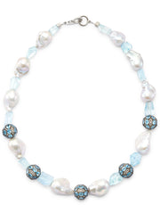 Silver Baroque Pearls with Aquamarine and Zircon
