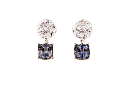 14kt White Gold and Diamond “Seaquin” Earrings with Grey Spinel Drops