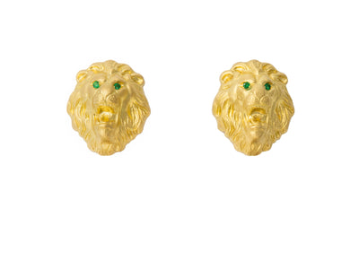 18kt Gold Lion Earrings with Emeralds