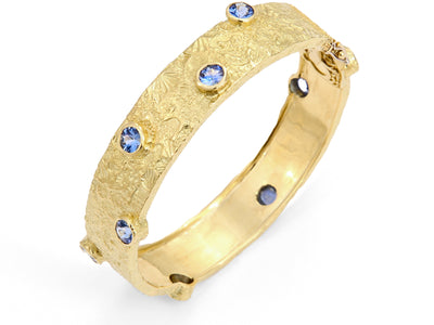 18kt Gold Seascape Hinged Bangle with Blue Sapphires - Large