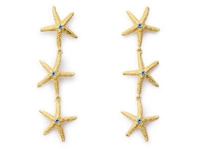 18kt Gold and Sapphire Triple Starfish Dangle Earrings