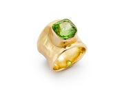 Antique Cushion Cut Peridot set in 18kt Gold Pointer Setting