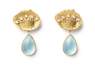 Aquamarine Crown Earrings in 18kt Gold with Diamonds