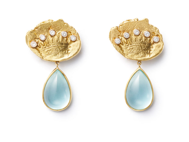 Aquamarine Crown Earrings in 18kt Gold with Diamonds