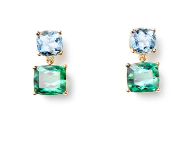 Aquamarine and Green Tourmaline Earrings set in 18kt Gold