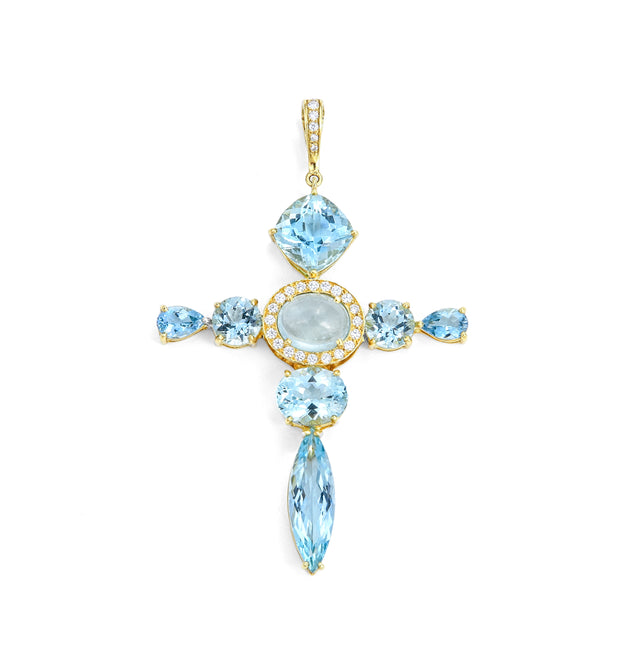 Aquamarine and Pavé Diamond Cross Pendant