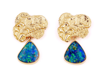Australian Boulder Opal Cloud Earrings in 18kt Gold