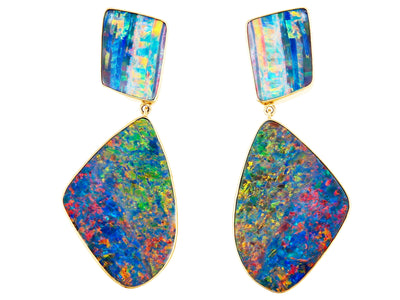 Australian Boulder Opal Drop Earrings set in 18kt Gold