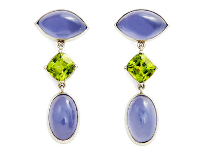 Chalcedony and Peridot Drop Earrings in Platinum