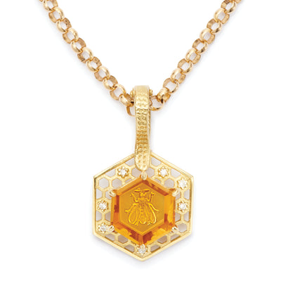 Citrine Beehive Pendant in 18kt Gold with Diamonds