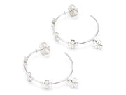 Diamond Flower Hoop Earrings in 18kt White Gold: Large