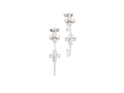 Diamond Flower Hoop Earrings in 18kt White Gold: Small