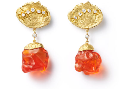 Fire Opal Crown Earrings in 18kt Gold with Diamonds