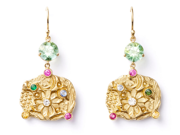 Flower Earrings with Mint Tourmaline