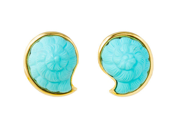 Hand Carved Sleeping Beauty Turquoise Nautilus Earrings