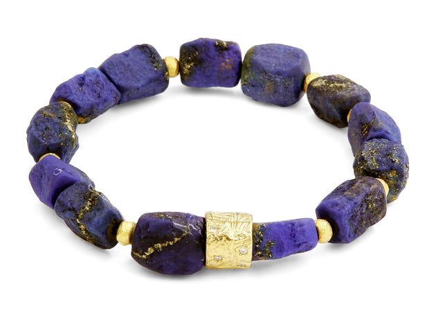 Lapis Bracelet with 18kt Gold Rondelles and Seascape Round with Diamonds