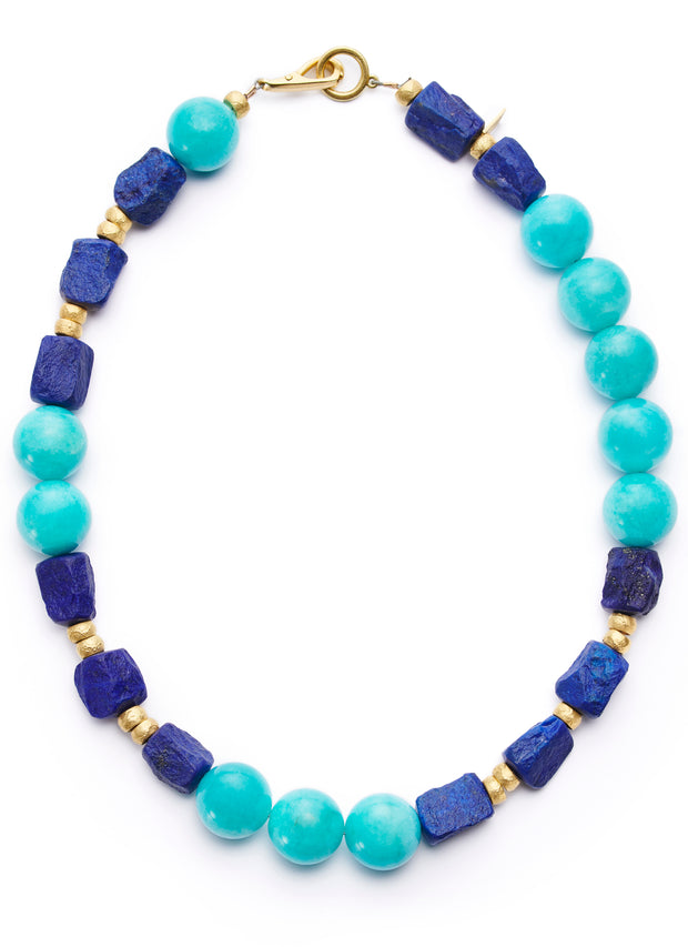 Lapis, Amazonite and 18kt Gold Bead Necklace