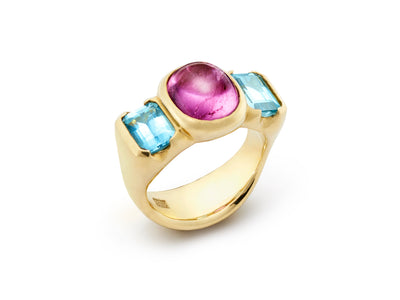 Lavender Cuprian Tourmaline with Aquamarines set in 18kt Gold