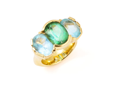 Mint Green Tourmaline with Aquamarines set in 18kt Gold