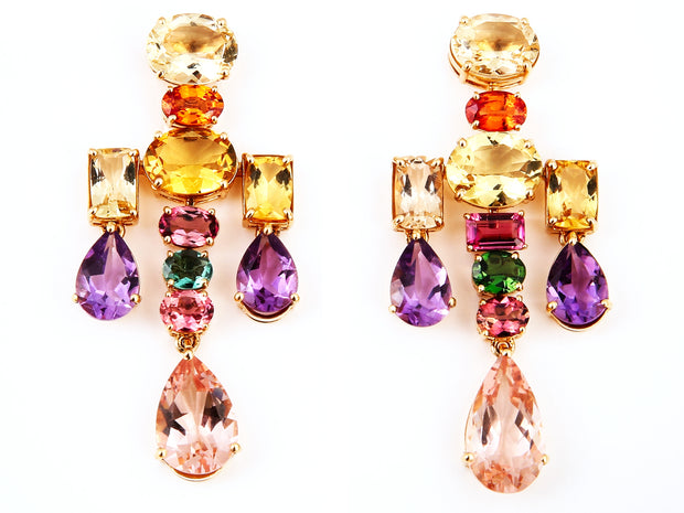 Multi-Colored Stone Chandelier Earrings in 18kt Gold