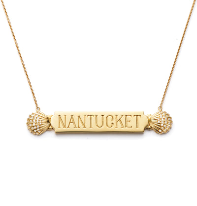 Nantucket Quarterboard Necklace™ with Diamond Scallop Shells in 18kt Gold