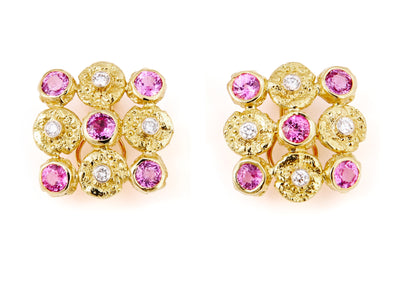 Pink Sapphire and “Seaquins” set with Diamonds in 18kt Yellow Gold