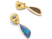 Seascape and Sapphire Earrings in 18kt Gold with Opal Drops