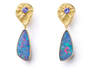 Seascape and Sapphire Earrings in 18kt Gold with Opal Drops