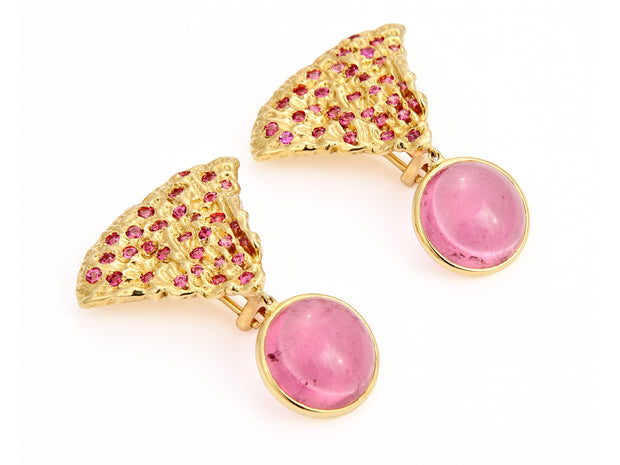 Shroom Earrings with Pink Tourmaline and Spinels in 18kt Gold