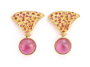 Shroom Earrings with Pink Tourmaline and Spinels in 18kt Gold
