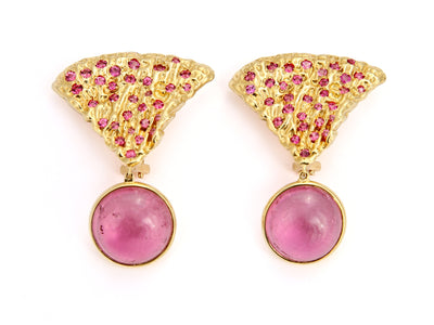 Shroom Earrings with Pink Tourmaline and Spinels in 18kt Gold