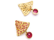 Shroom Earrings with Rubellite and Spinels in 18kt Gold