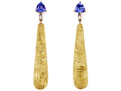 Tanzanite and Diamond Teardrop Seascape Earrings