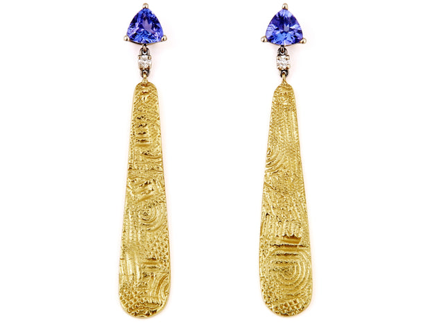 Tanzanite and Diamond Teardrop Seascape Earrings