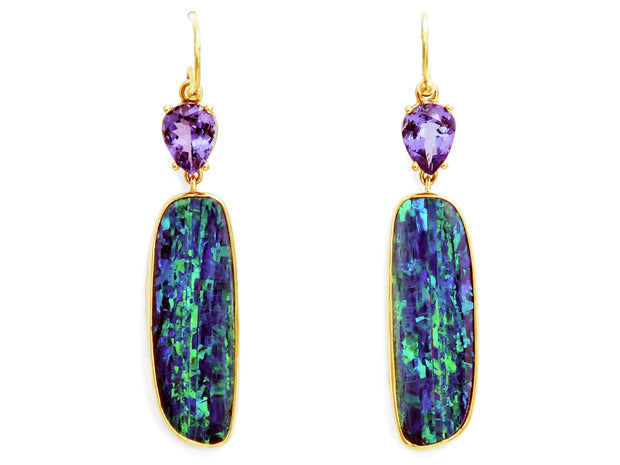 Tanzanite and Opal Drop Earrings