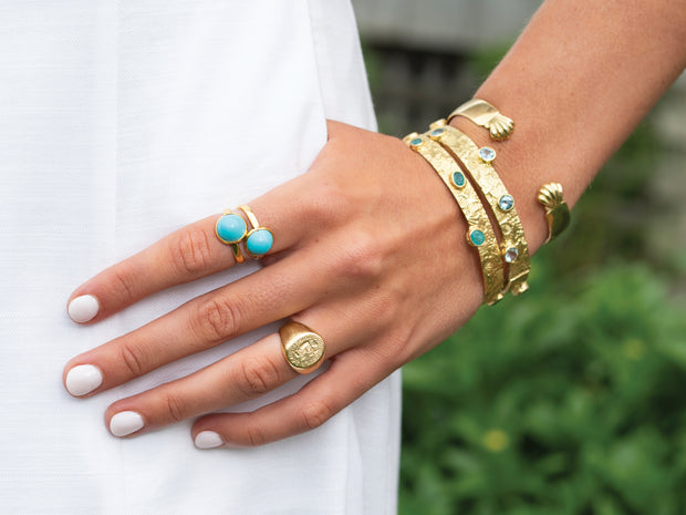 18kt Gold Seascape Bangle with Aquamarines