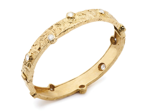 18kt Gold Seascape Hinged Bangle with Diamonds