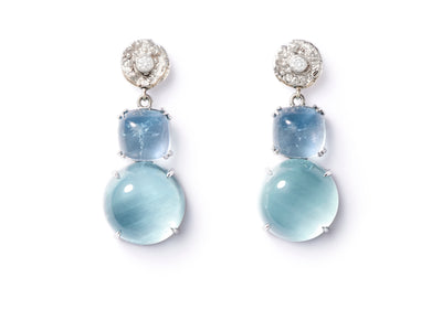 18kt White Gold and Diamond “Seaquin” Earrings with Aquamarine Drops